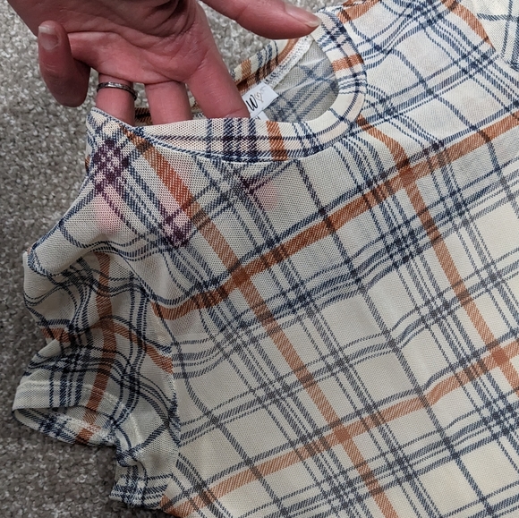 AUW sheer lined cream and rust plaid fit and flare midi dress - Picture 12 of 16